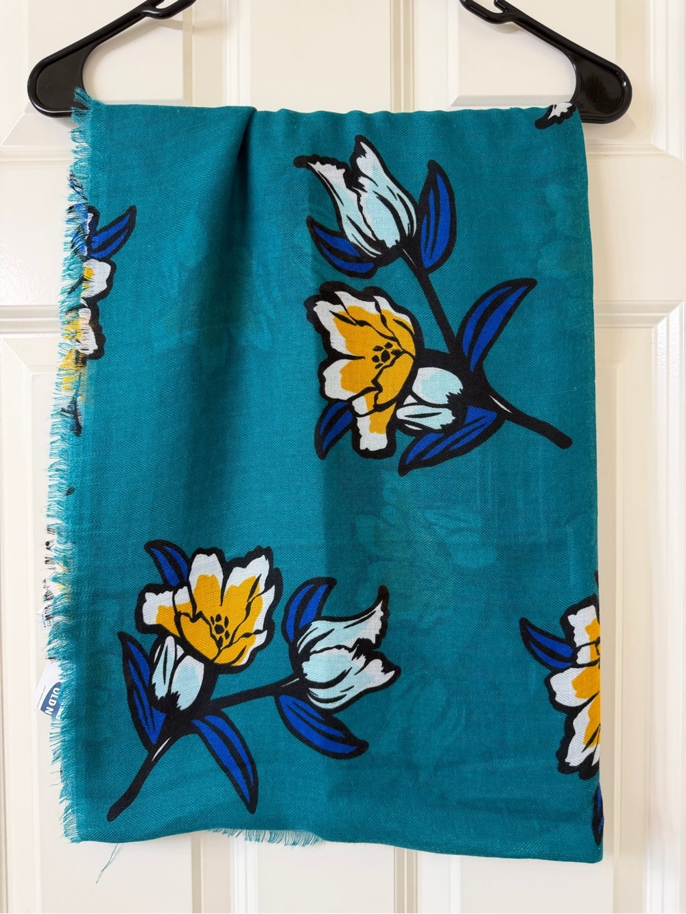 Floral Teal Scarf with Yellow Accents by